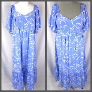 Womens Maxi Dress Sky Blue All Over Print Tiered Milkmaid Coastal Peasant NEW - Picture 1 of 20