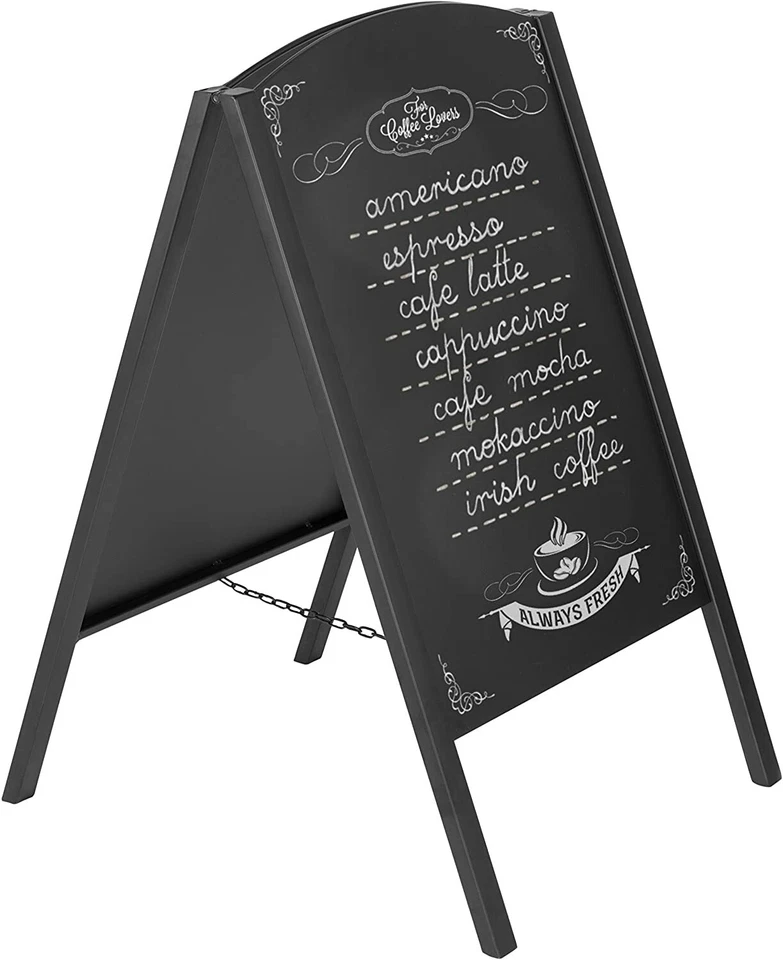 Black Metal Large A-Frame Erasable Decorative Chalkboard Signage/Menu Board - Image 1 of 4
