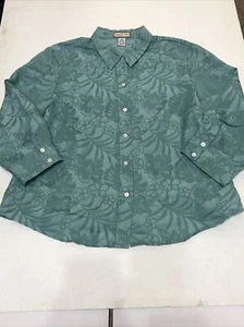 Jamaica Bay Blouse Size L Green Floral 3/4 Sleeves 3555 - Picture 1 of 8