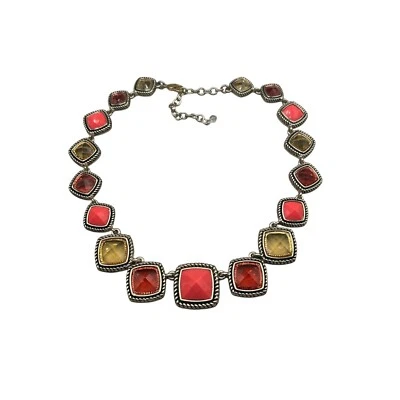 Signed NAPIER Contemporary Necklace Faceted Acrylic Stones Warm Earthy Red Color - Image 1 of 4