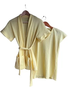 Vintage 70s Yellow Belted CARDIGAN SET SWEATER Top Pullover  Disco Size SMALL - Picture 1 of 8