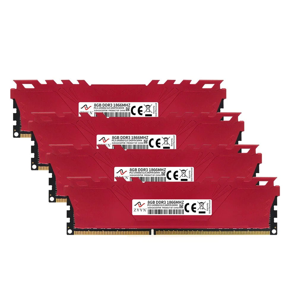 32GB 16GB 8GB DDR3 1866MHz CL9 PC3-14900U DIMM Memory RAM Plug and Play ZVVN Red - Image 1 of 4