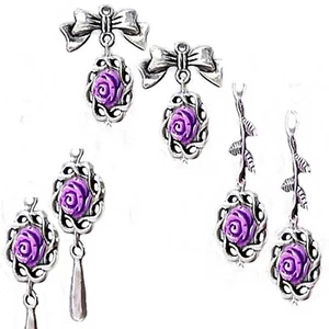 Earrings Purple Rose drop, choose clip on or pierced fittings - Bild 1 von 6