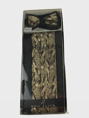 Juego de 2 pajaritas/pajarita de diseño negro y dorado Neil Allen 100 % seda para hombre usado en excelente estado Foto 1 de 4