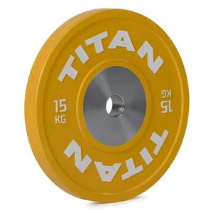 Placa de parachoques de competición Titan Fitness 15 KG Single Elite, placa olímpica amarilla - Imagen 1 de 3