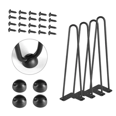 Patas de mesa de centro horquilla negra satinada de 16" (juego de 4), metal resistente resistente resistente... Foto 1 de 4