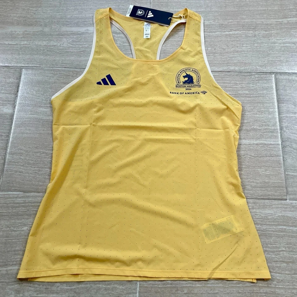 Adidas Boston Marathon Razorback Running Tank Singlet Womens SZ S Yellow IS9499