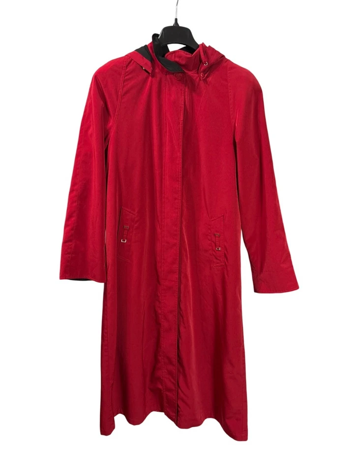 Gabardina vintage Y2K Regent Park para mujer roja con capucha 8 Longline forro con cremallera Foto 1 de 4