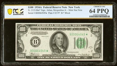 1934A $100 Federal Reserve New York ,NY **Star Note** Fr. 2153BM* PCGS 64 PPQ - Image 1 of 3