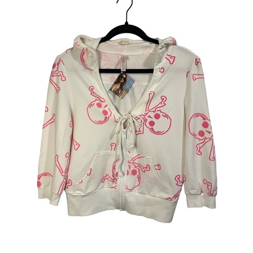 UNDERCOVER Dead Stock Rara Felpa con Cappuccio 2008 Vintage Victoria’s Secret Rosa Neon Stampa Teschio Tg S