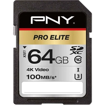 PNY Pro Elite SDXC Card 64GB Class 10 UHS-I U3 100MB/S 4K - Image 1 of 2