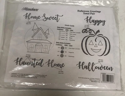 Herrschners Halloween Greetings Towel Pair Stamped Cross-Stitch Kit New - Image 1 of 4