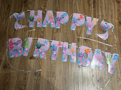 Banner de feliz aniversário sereia, decorações de festa sob o mar - Imagem 1 de 4