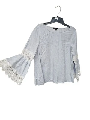 New Direction Womens Striped Top Size L Bell Sleeve Crochet Cottage Nautical - Изображение 1 из 4
