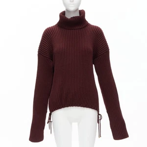 GUCCI 100% wool burgundy brown tie side drop sleeve turtleneck jumper IT38 XS - Picture 1 of 9