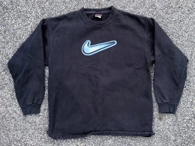 Nike Center Swoosh Sweatshirt Small Black Blue Chrome Vintage Y2K 2000s - Image 1 of 4