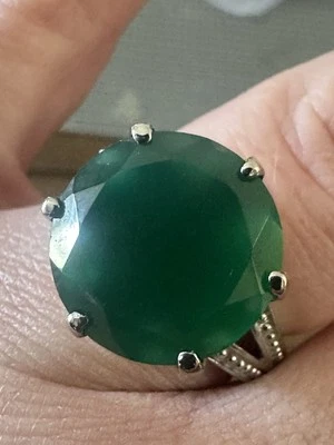Green Onyx Gemstone Solitaire Stainless Steel Ring 9.10 ctw. Women's Size 10 New - Image 1 of 4