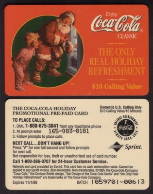 Coke Santa & Child At Refrigerator Real Holiday Refreshment Phone Card - Image 1 of 3