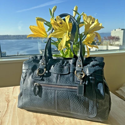 Coach Satchel Tote Handle Bag Penelope Navy Pebble Leather Ruffle  F14682 2010 - Image 1 of 4