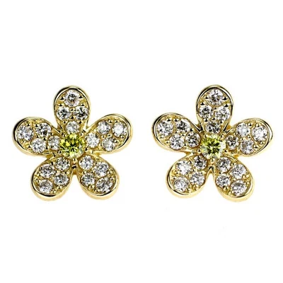 Pendientes de diamantes amarillos/incoloros K18YG Treat 0.08ct D0.40ct flor -... - Imagen 1 de 3