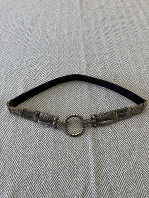 Chico's Women's Belt Stretch Black Leather Silver Metal BOHO Design  34” - Image 1 of 4