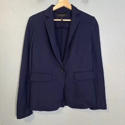 Rag & Bone Womens Navy Blue 100% Wool Knit Blazer Sz 0 Preppy Office Designer - Image 1 of 4