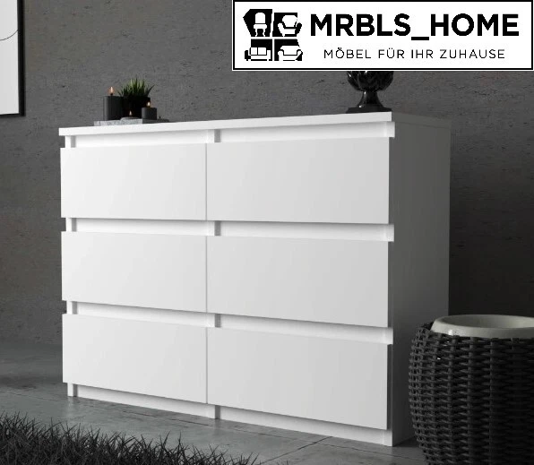 MRBLS Kommode Weiß mit 6 Schubladen Sideboard Schubladenschrank Kleiderschrank - Bild 1 von 1