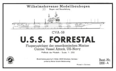 Wilhelmshavener Modellbaubogen FORRESTAL Flugzeugträger  Neuauflage M. 1:250 - Bild 1 von 4