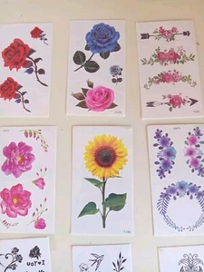 Lote De 13 Tatuajes Temporales De Piel Nuevos 4 1/8 × 2 3/8" Hojas Flores No Tóxicas - Imagen 1 de 7