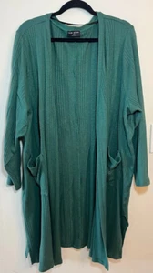 Lane Bryant Dark Green Long Open Cardigan Sweater Duster 26/28 Pockets Stretch - Picture 1 of 8