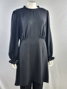 New Look Ladies Black Long Sleeved Dress Waist Tie Polyester UK 18 EU 46 - Picture 1 of 11