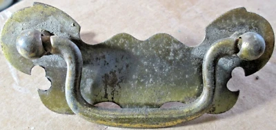 ANTIQUE PLATED IRON CREST PATTERN DROP BAIL DRAWER PULL, 2 7/16" O/C MOUNT USED - Image 1 of 2