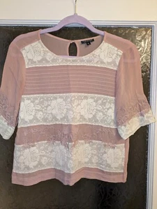 Topshop Rose / Dusty Pink and Cream Lace Embroidered Top UK 6 - Picture 1 of 5