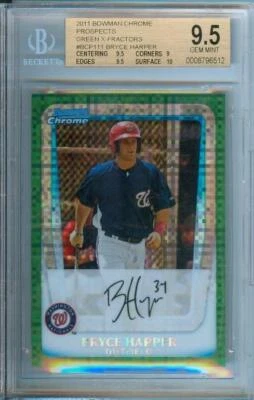 2011 Bowman Chrome BRYCE HARPER Green X-fractor #BCP111 Nationals BGS 9.5 - Image 1 of 2