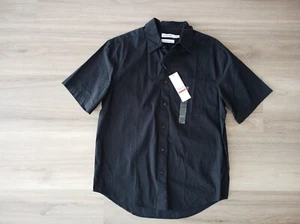 Calvin Klein Men's Short Sleeve Button Down Solid Black Cotton Shirt XS NWT - Picture 1 of 6