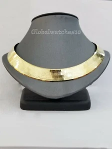 REAL 10k 15mm Yellow Gold Herring Bone Chain Necklace 20 Inch Men Women, SALE - Picture 1 of 7