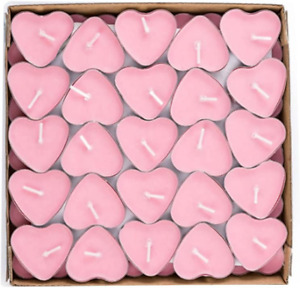 50 Pack Heart Shaped Unscented Tea Lights Candles – Smokeless 3 colors  