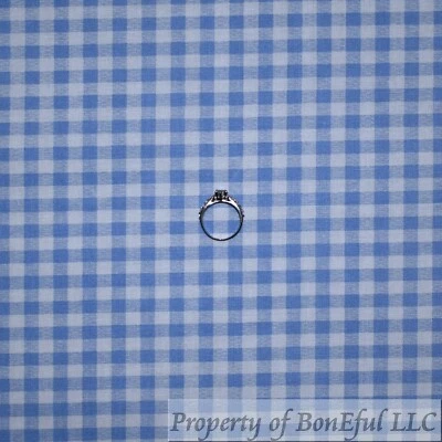 BonEful Fabric FQ 棉被子蓝色白色女孩格子方格块搅拌机印花 — 第 1/4 张图片