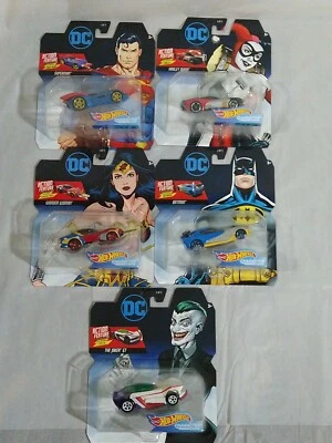 HOTWHEELS DC Action Figure DIE-CAST CHARACTER CARS 5PC Set Batman, Superman, Jok - Image 1 of 4