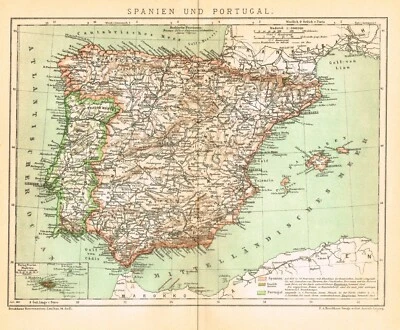 PORTUGAL  SPAIN   1897  dated   Original  Map Reino de España - Image 1 of 4