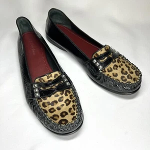 Brighton Mohawk Cheetah Print Patent Leather Loafer Silver Accents Sz 8.5M EUC - Picture 1 of 9