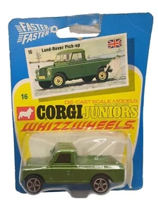 Vintage Corgi Juniors 16 Land Rover Pick Up Truck Diecast Model Toy On Card - Picture 1 of 8