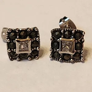 Chapal Zenray NF Silver plated marcasite square Earrings Cubic Zirconia 10mm - Picture 1 of 6