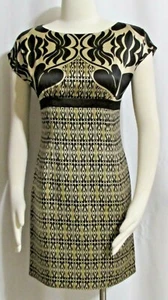 NEW Womens Ladies CLAUDE BROWN Gold & Black Silk Tailored Above Knee Dress 2 - Picture 1 of 4