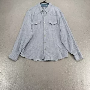 True Grit Shirt Mens 2XL Linen Long Sleeve Striped Blue Pearl Snap Western - Picture 1 of 12
