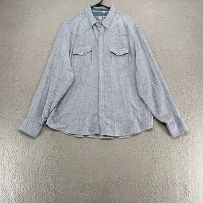 Camisa masculina True Grit 2XL linho manga longa listrada azul pérola Snap Western - Imagem 1 de 4