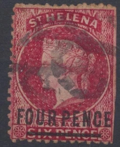 St Helena Stamps: 1864 SG14,Four Pence surch. on 6d, wmk crown CC; CV £60 - Picture 1 of 2