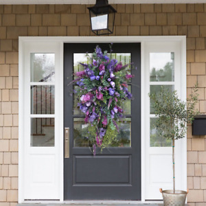 Spring Purple Wreaths Front Door Wall Tulip Wreath Artificial Flowers Decoration