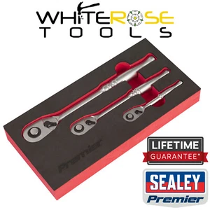 Sealey Ratchet Socket Wrench Set 3pc EVA Foam Tray 1/4" 3/8" 1/2" Drive 90 Tooth - Picture 1 of 5