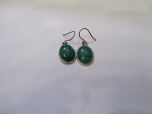 Sterling Silver 925 Ladies Malachite Earrings - Picture 1 of 7